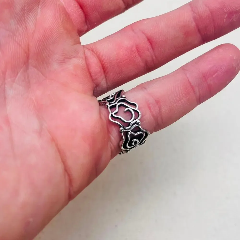 Vintage Silver Wrapped Rose Ring – Size 8, Unisex, Brand New